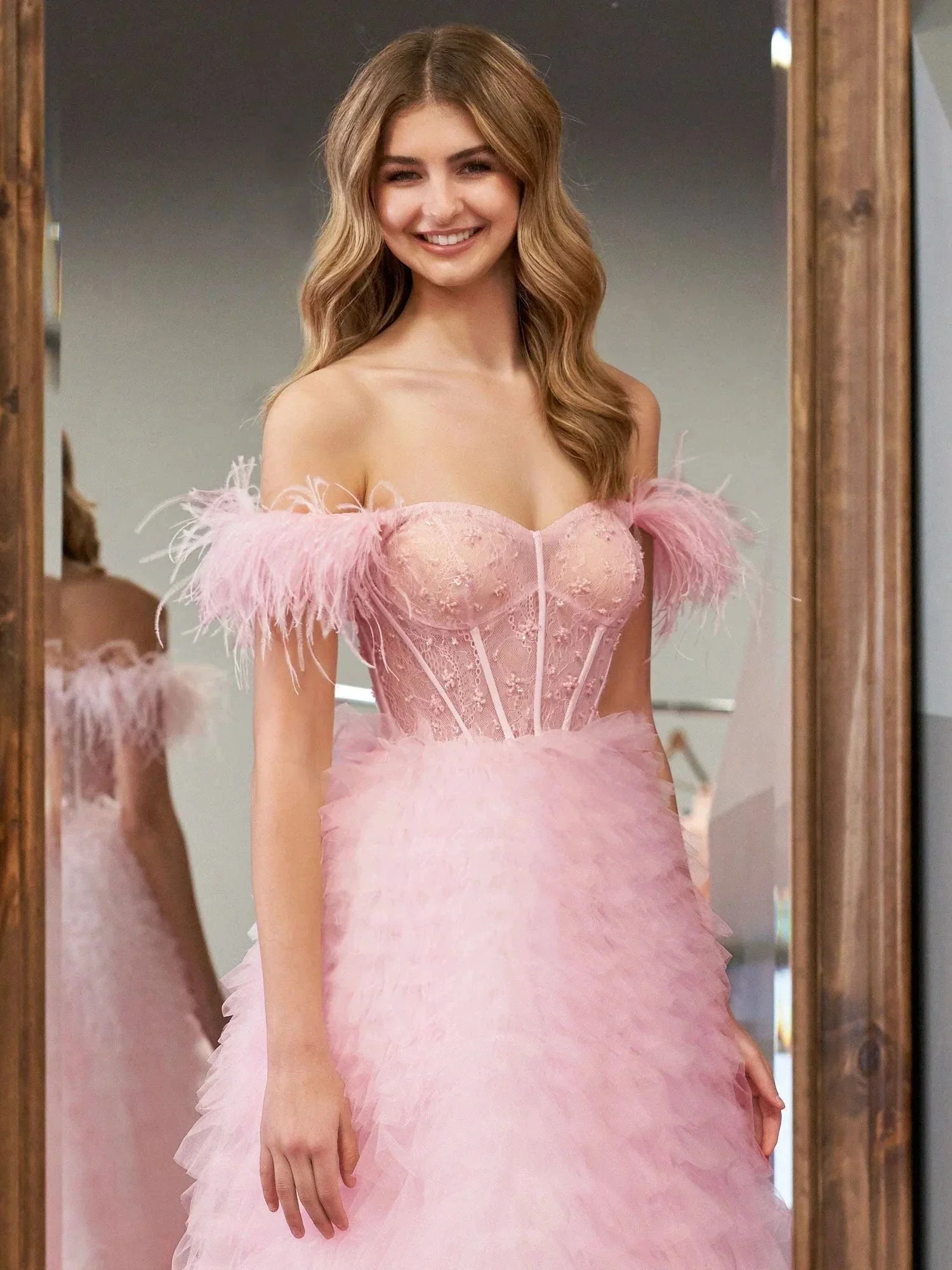 Ingrid |A Line Sweetheart Tiered Tulle Long Prom Dress With Slit - Image 4
