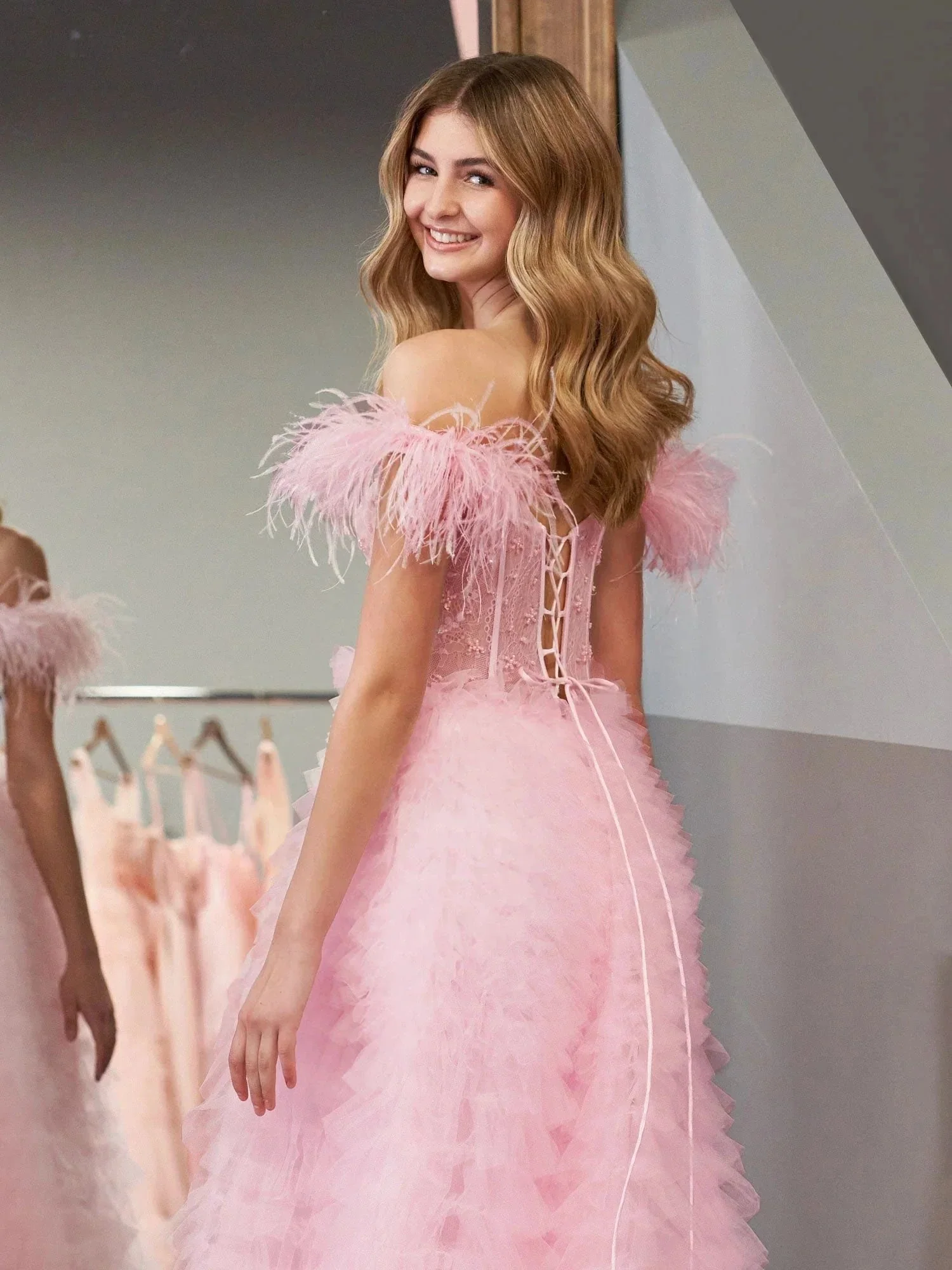 Ingrid |A Line Sweetheart Tiered Tulle Long Prom Dress With Slit - Image 5