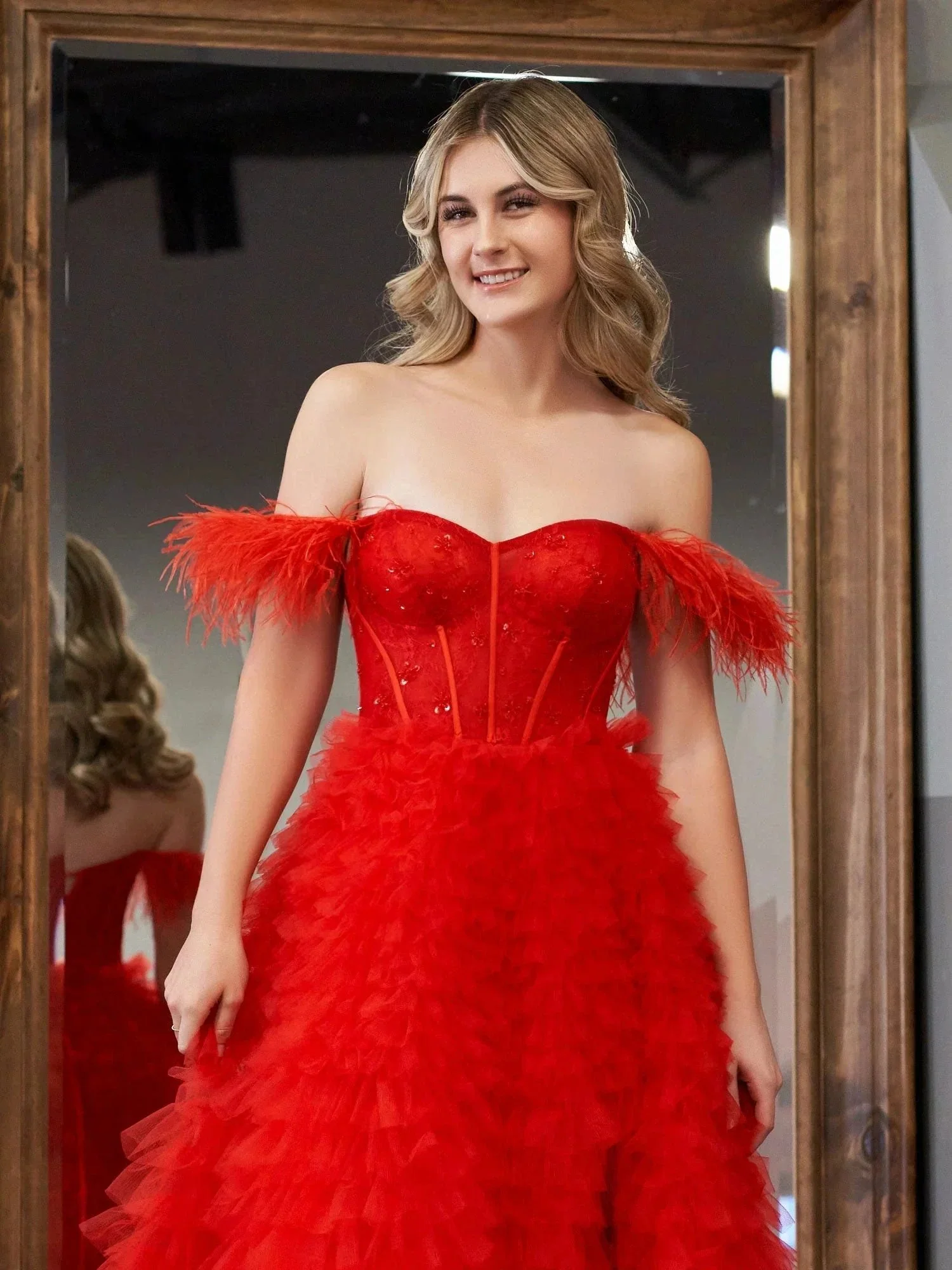 Ingrid |A Line Sweetheart Tiered Tulle Long Prom Dress With Slit - Image 7