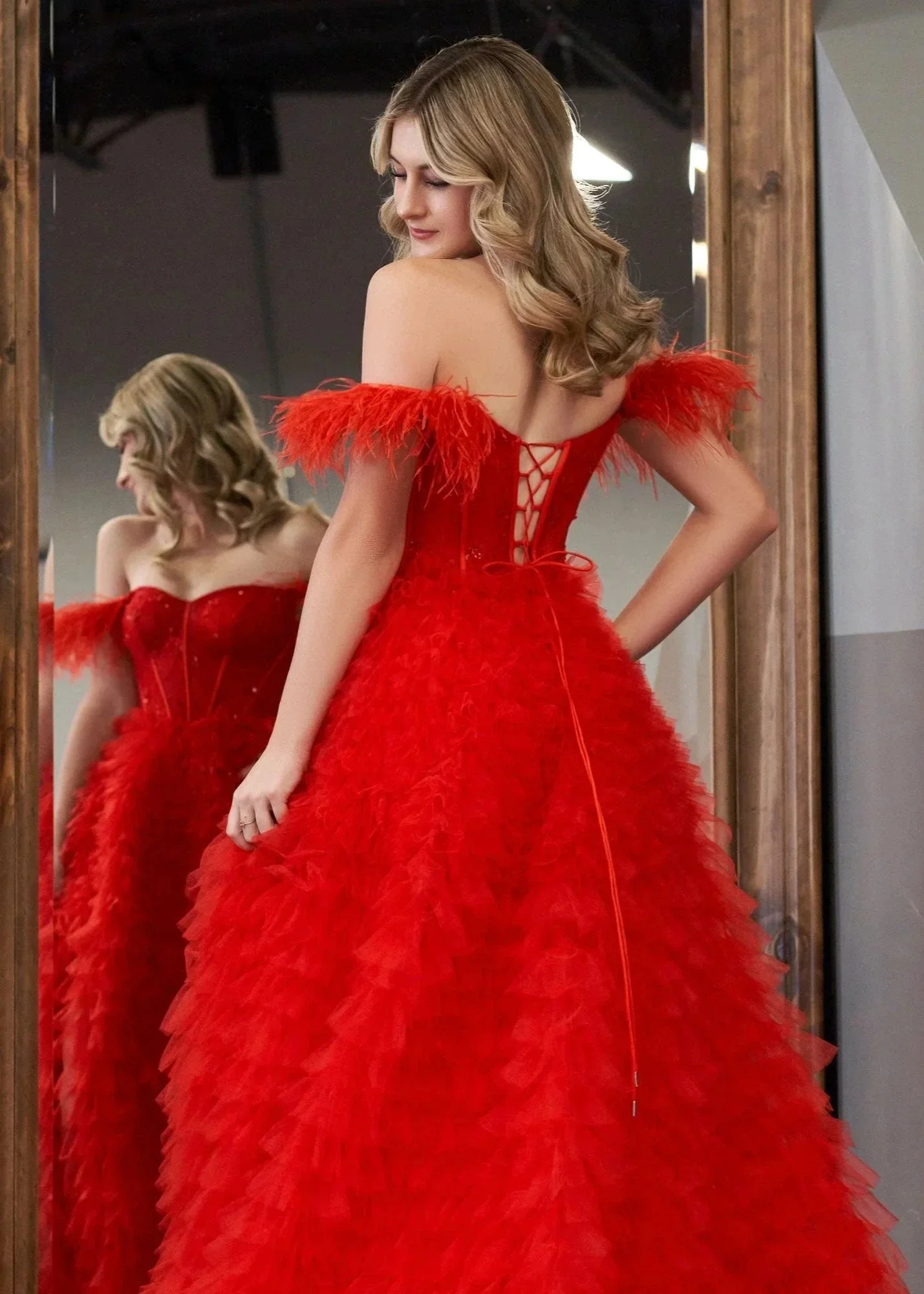 Ingrid |A Line Sweetheart Tiered Tulle Long Prom Dress With Slit - Image 8