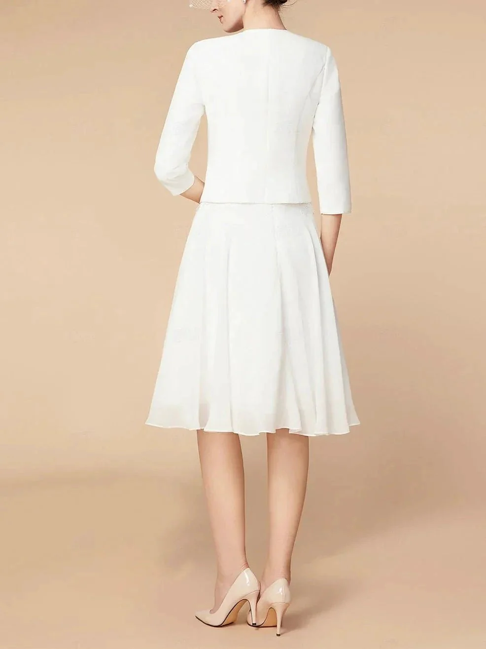 A-Line/Princess 3/4 Length Sleeve Knee Length Mother of the Bride Dresses with Wraps - Image 2