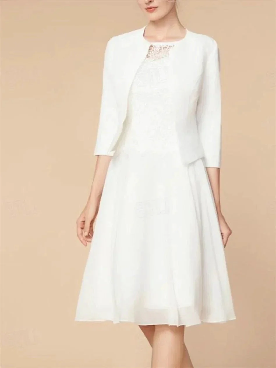A-Line/Princess 3/4 Length Sleeve Knee Length Mother of the Bride Dresses with Wraps - Image 6