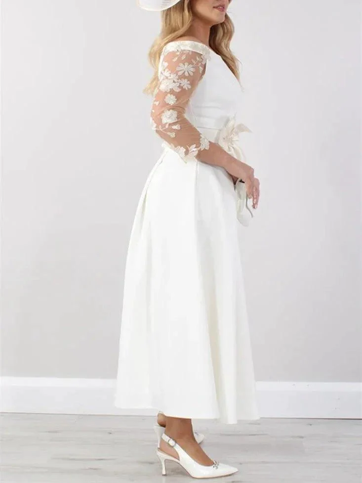 A-Line/Princess Ankle-Length Mother of the Bride Dresses with Lace Sleeves - Image 3