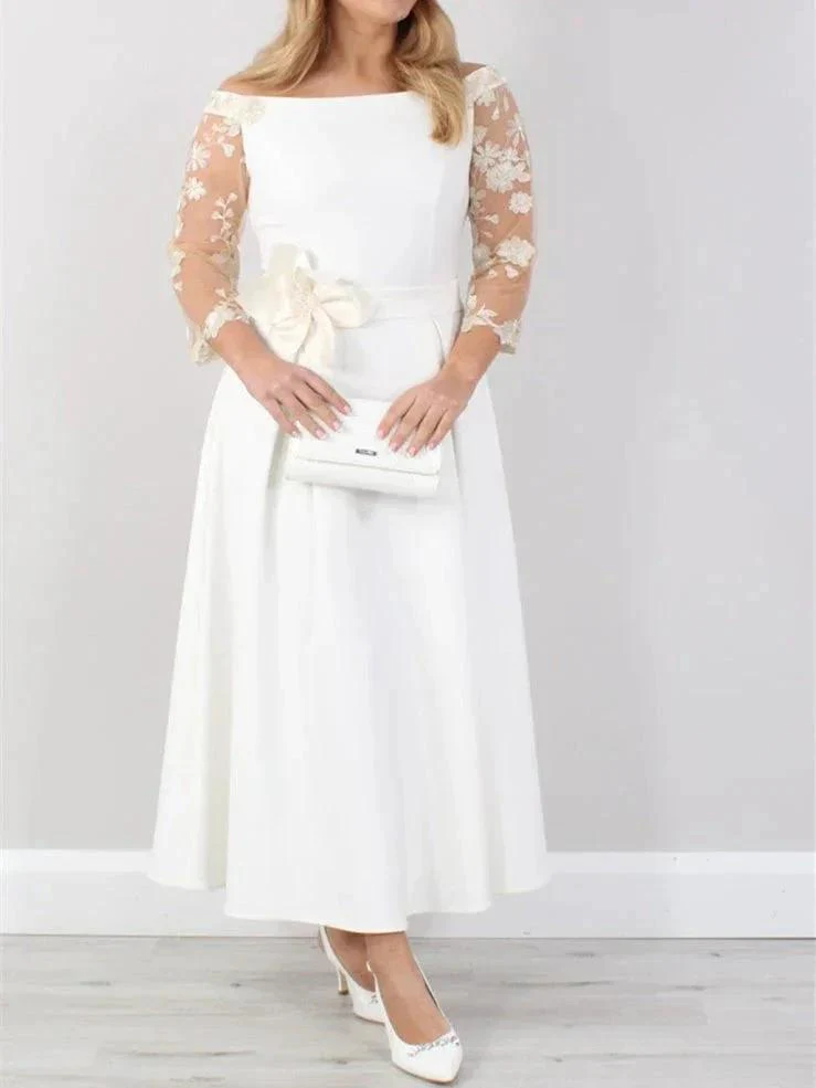 A-Line/Princess Ankle-Length Mother of the Bride Dresses with Lace Sleeves - Image 4