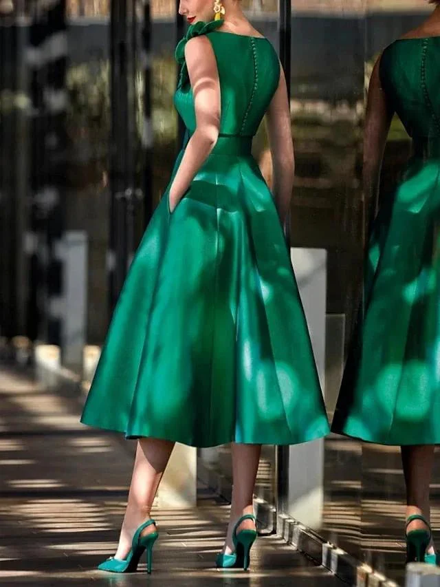 A-Line/Princess V Neck Sleeveless Tea-Length Mother of the Bride Dresses with Belt Ruffles Applique - Image 3