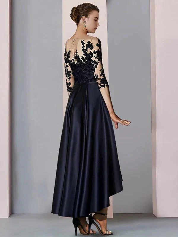 A-Line/Princess Illusion-Neck Asymmetrical Tea Length Tea-Length Mother of the Bride Dresses - Image 2