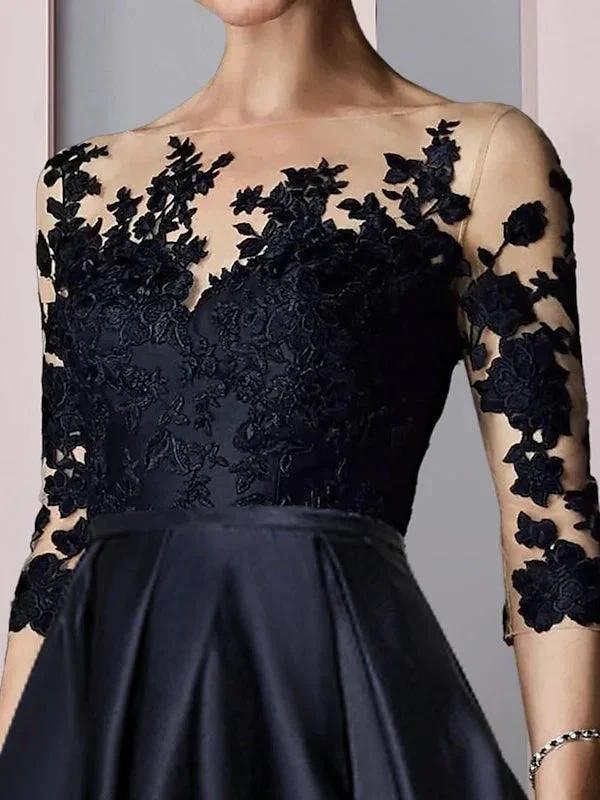 A-Line/Princess Illusion-Neck Asymmetrical Tea Length Tea-Length Mother of the Bride Dresses - Image 3