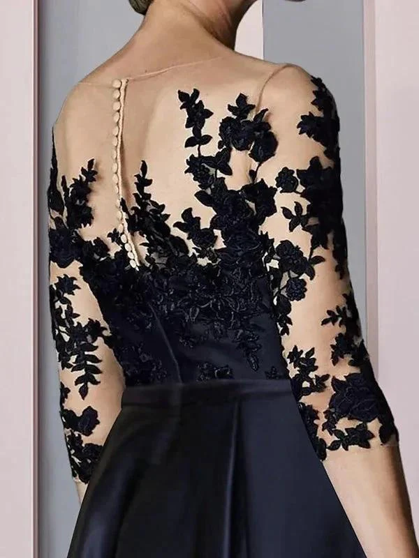 A-Line/Princess Illusion-Neck Asymmetrical Tea Length Tea-Length Mother of the Bride Dresses - Image 4