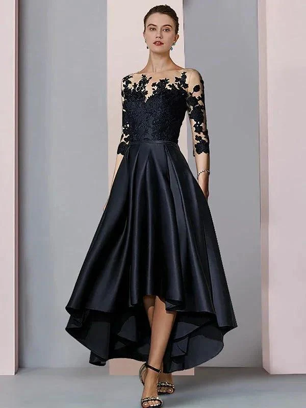 A-Line/Princess Illusion-Neck Asymmetrical Tea Length Tea-Length Mother of the Bride Dresses - Image 5