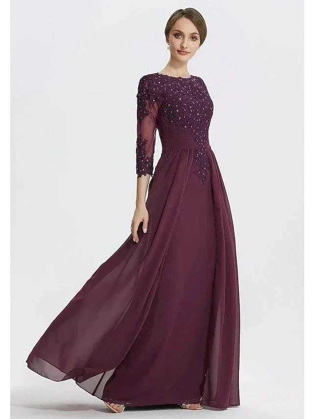 A-Line/Princess Jewel Neck Floor-Length Mother of the Bride Dresses - Image 3