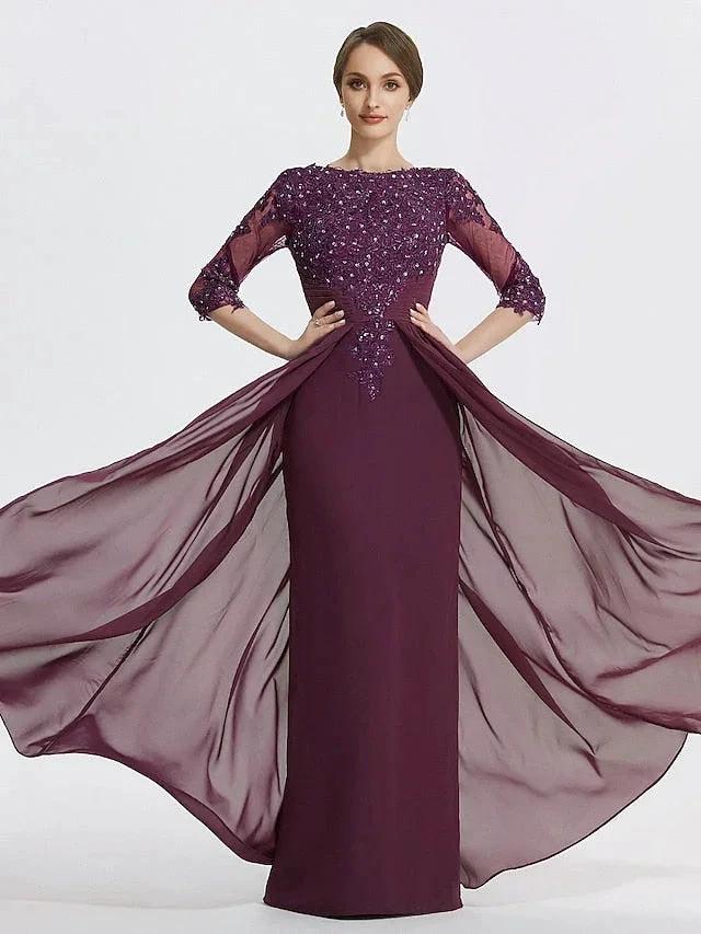 A-Line/Princess Jewel Neck Floor-Length Mother of the Bride Dresses - Image 4