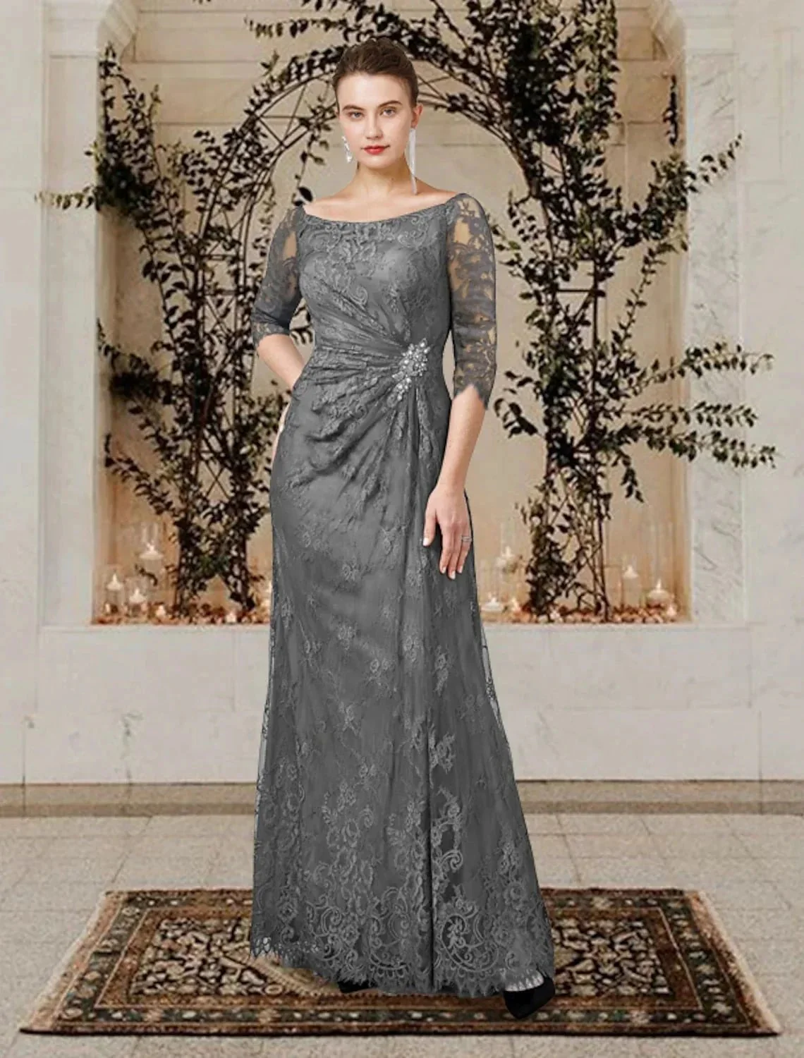 A-Line/Princess Jewel Neck Floor-Length Mother of the Bride Dresses - Image 3