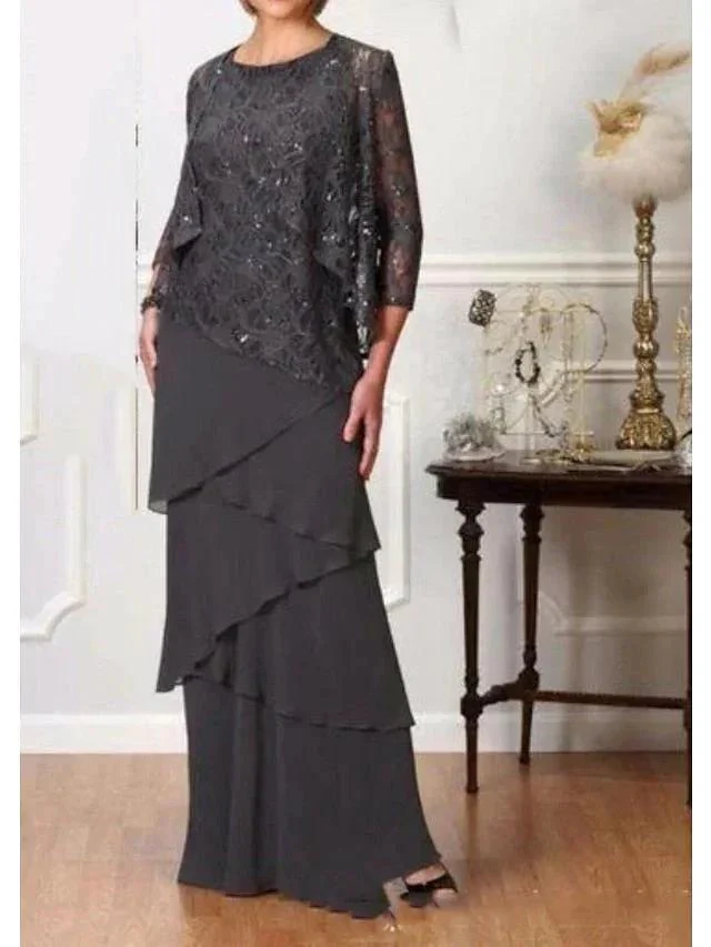 A-Line/Princess Jewel Neck Floor-Length Mother of the Bride Dresses - Image 3