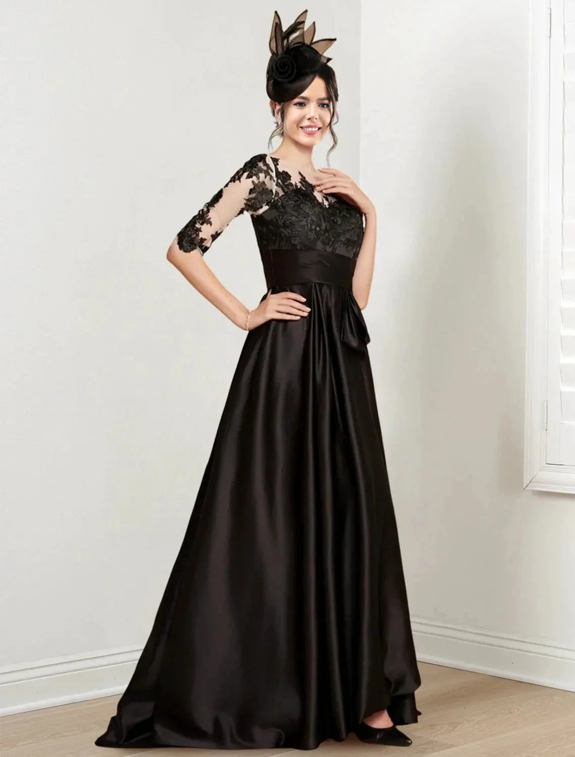 A-Line/Princess Jewel Neck Floor-Length Mother of the Bride Dresses - Image 3