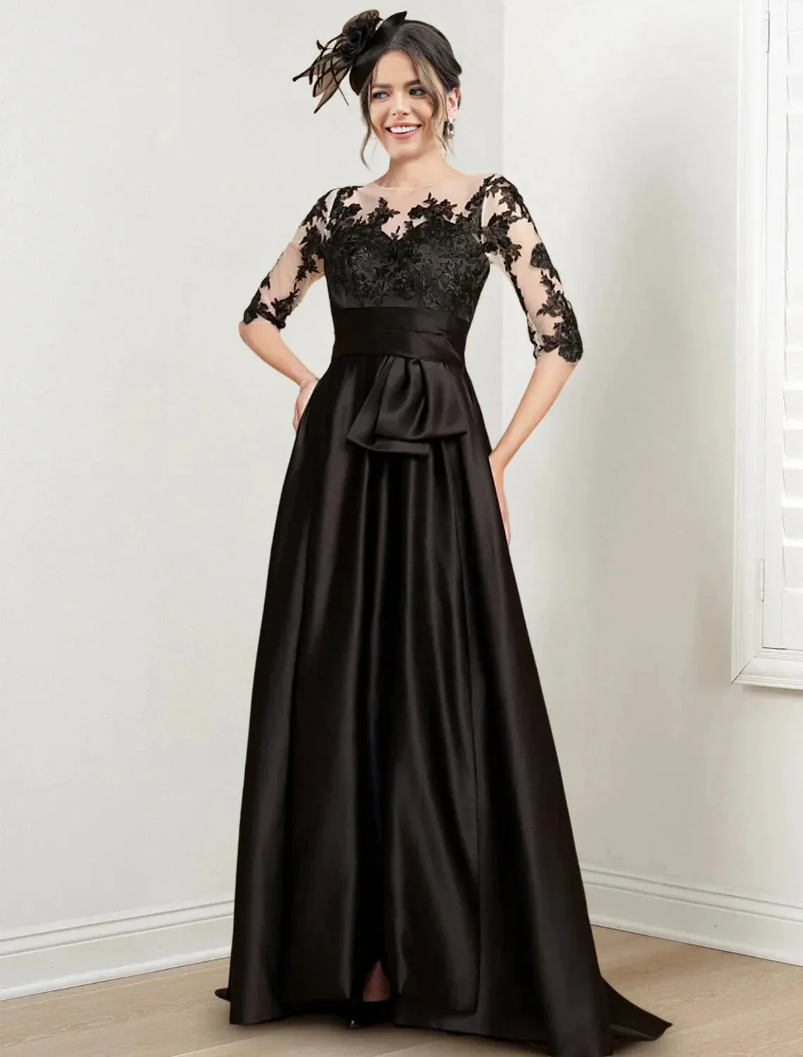 A-Line/Princess Jewel Neck Floor-Length Mother of the Bride Dresses - Image 5