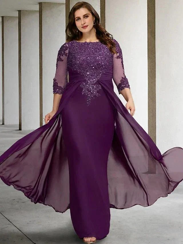 A-Line/Princess Jewel Neck Floor-Length Mother of the Bride Dresses - Image 3