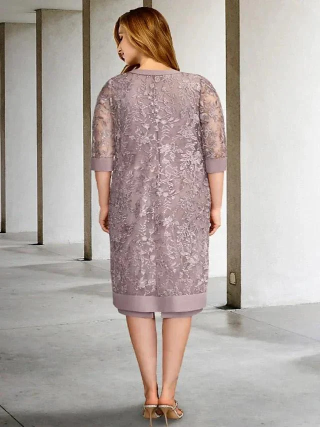 A-Line/Princess Jewel Neck Knee-Length Mother of the Bride Dresses - Image 2