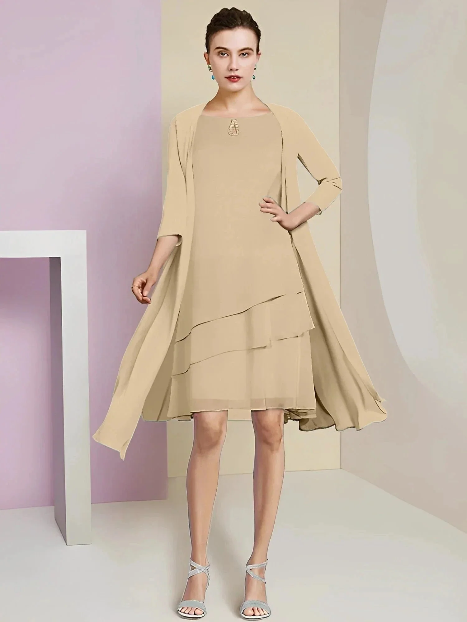 A-Line/Princess Jewel Neck Knee-Length Mother of the Bride Dresses - Image 10
