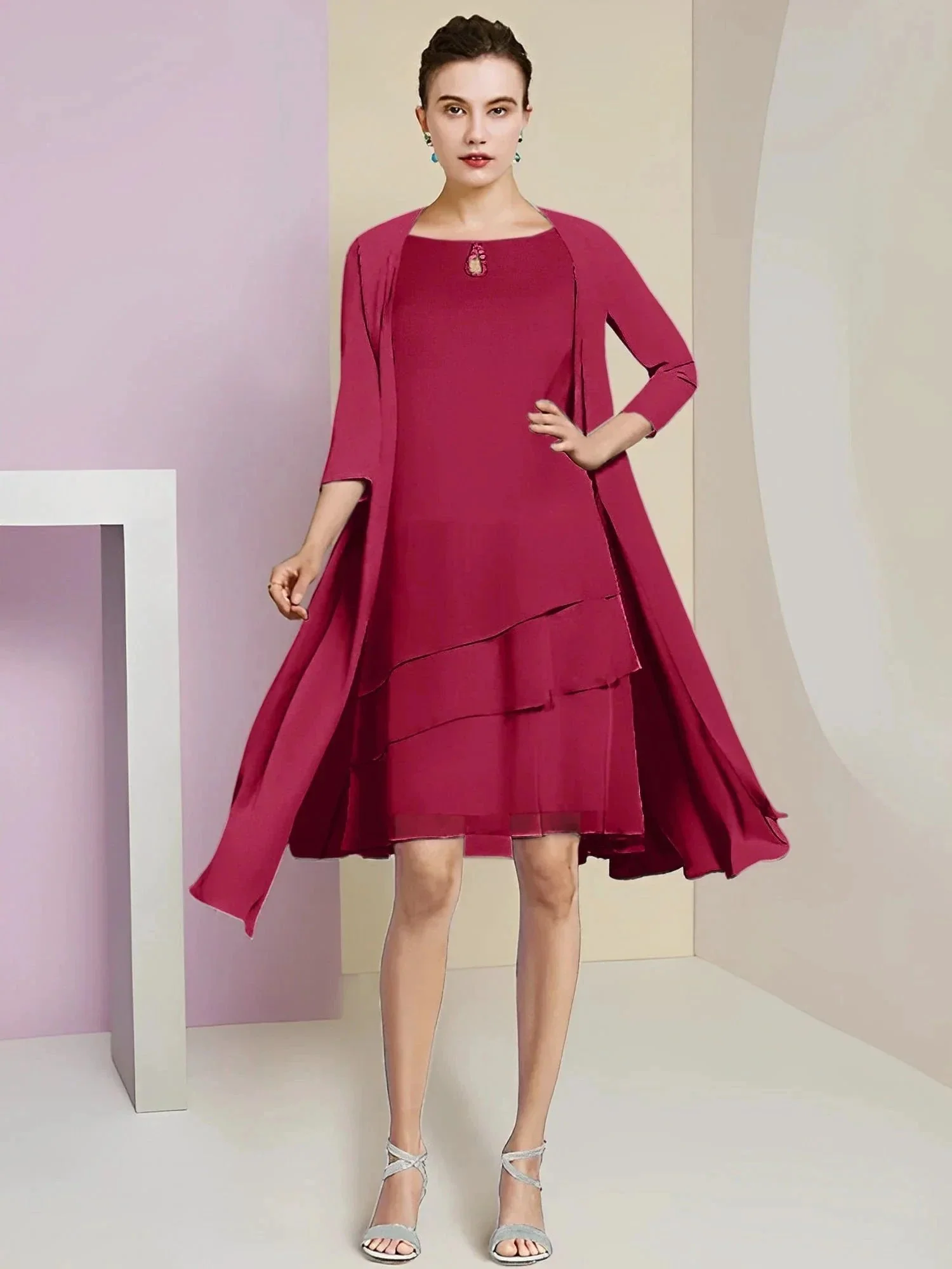 A-Line/Princess Jewel Neck Knee-Length Mother of the Bride Dresses - Image 101