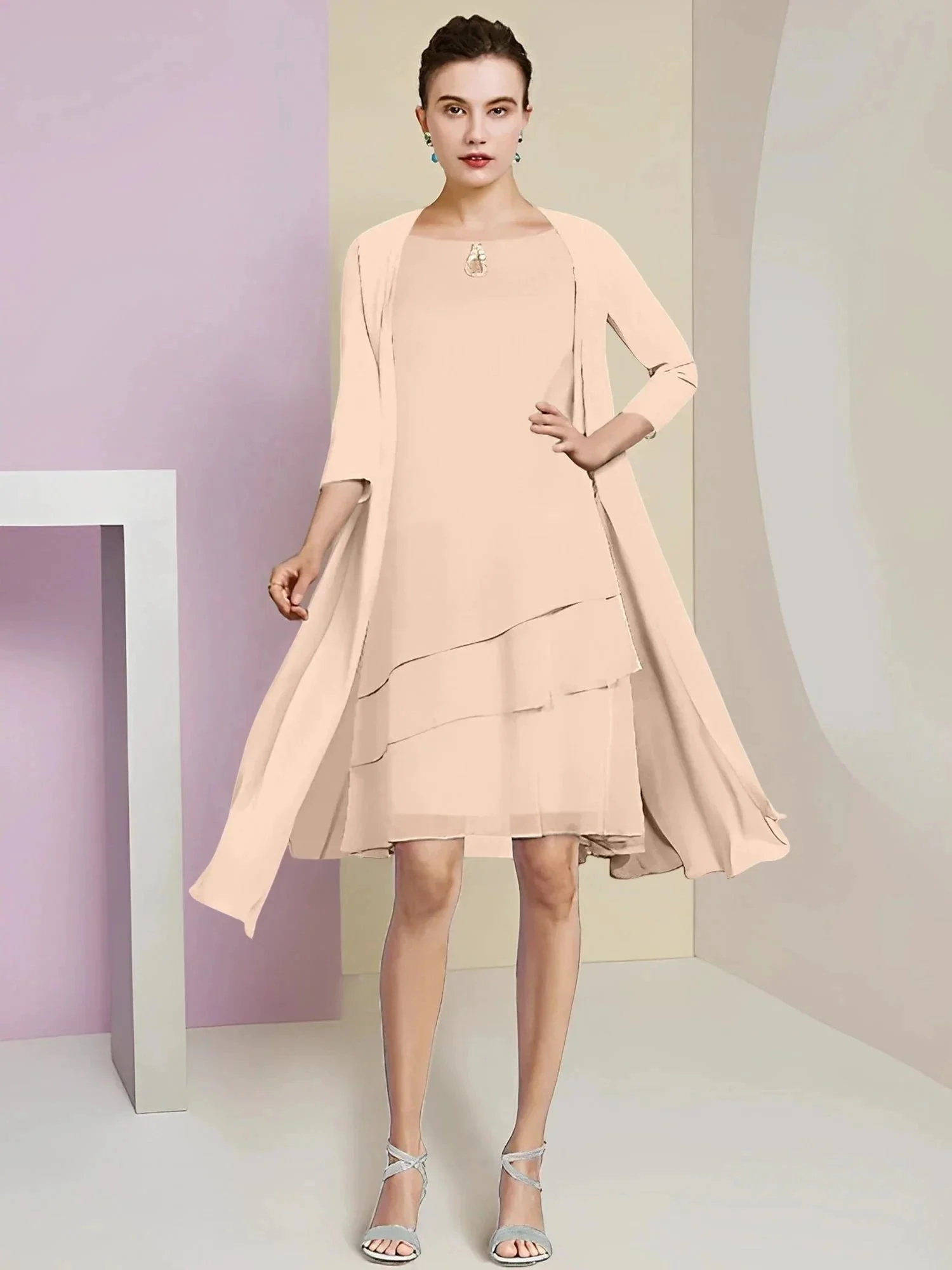 A-Line/Princess Jewel Neck Knee-Length Mother of the Bride Dresses - Image 102