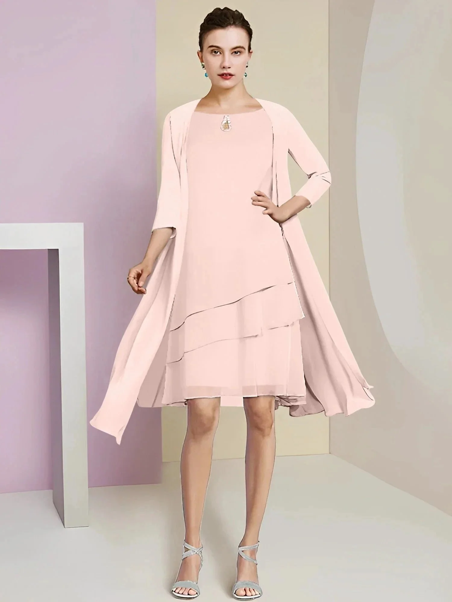 A-Line/Princess Jewel Neck Knee-Length Mother of the Bride Dresses - Image 103