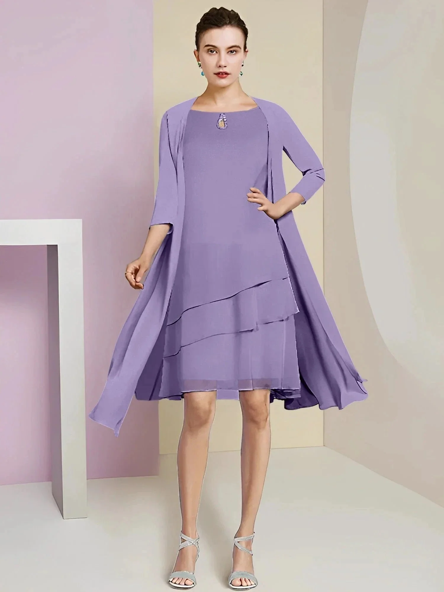 A-Line/Princess Jewel Neck Knee-Length Mother of the Bride Dresses - Image 104