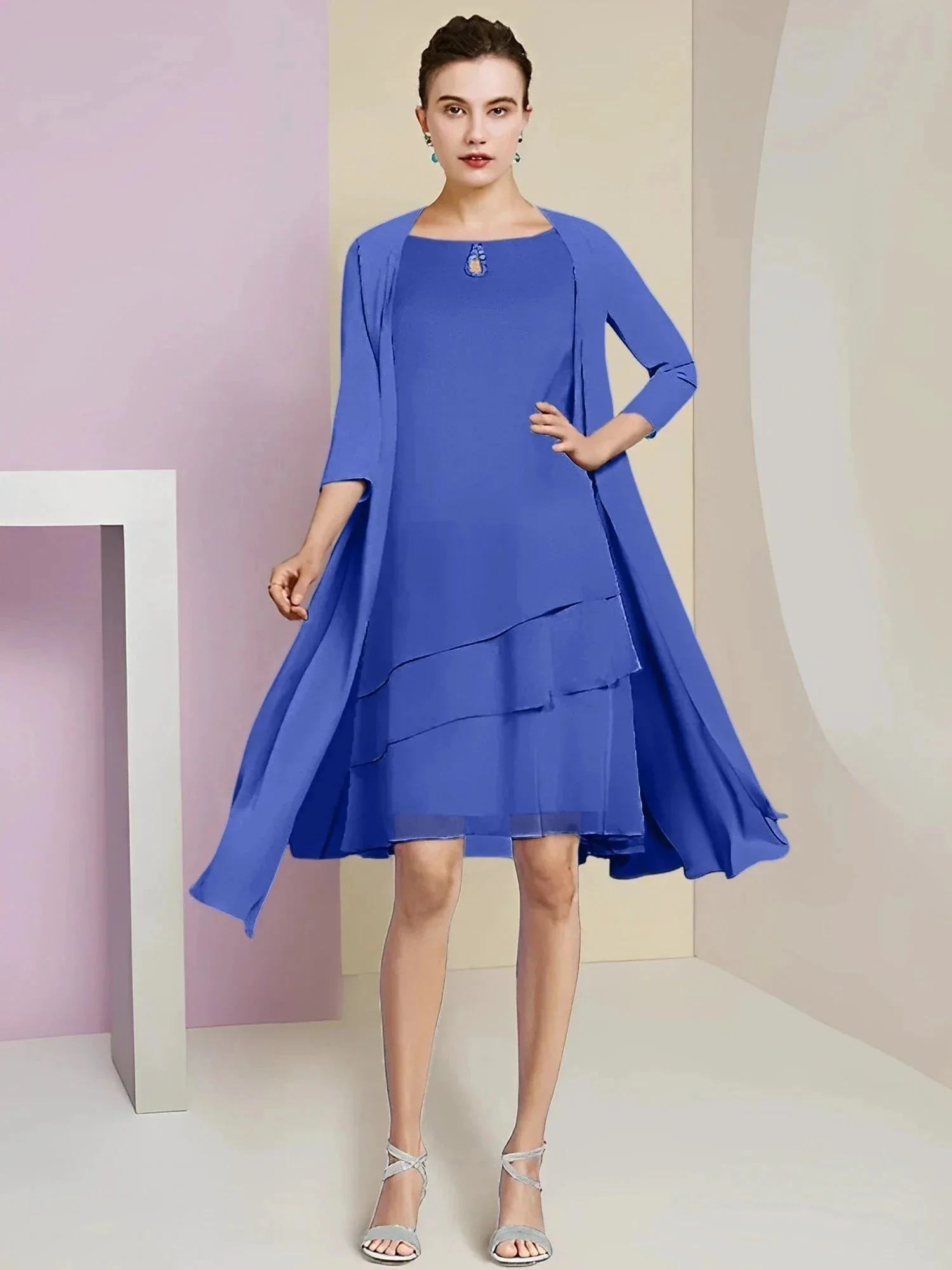 A-Line/Princess Jewel Neck Knee-Length Mother of the Bride Dresses - Image 105