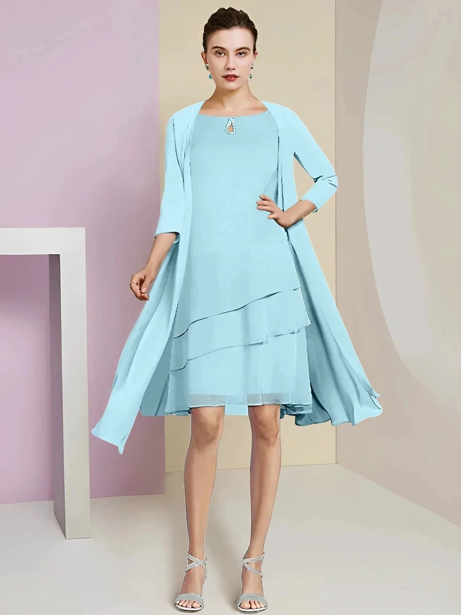 A-Line/Princess Jewel Neck Knee-Length Mother of the Bride Dresses - Image 106