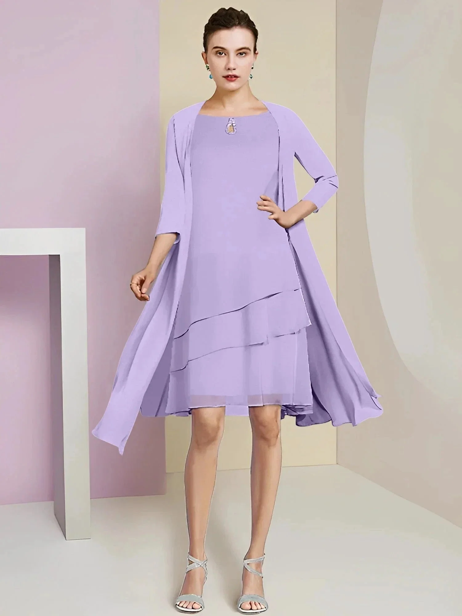 A-Line/Princess Jewel Neck Knee-Length Mother of the Bride Dresses - Image 107