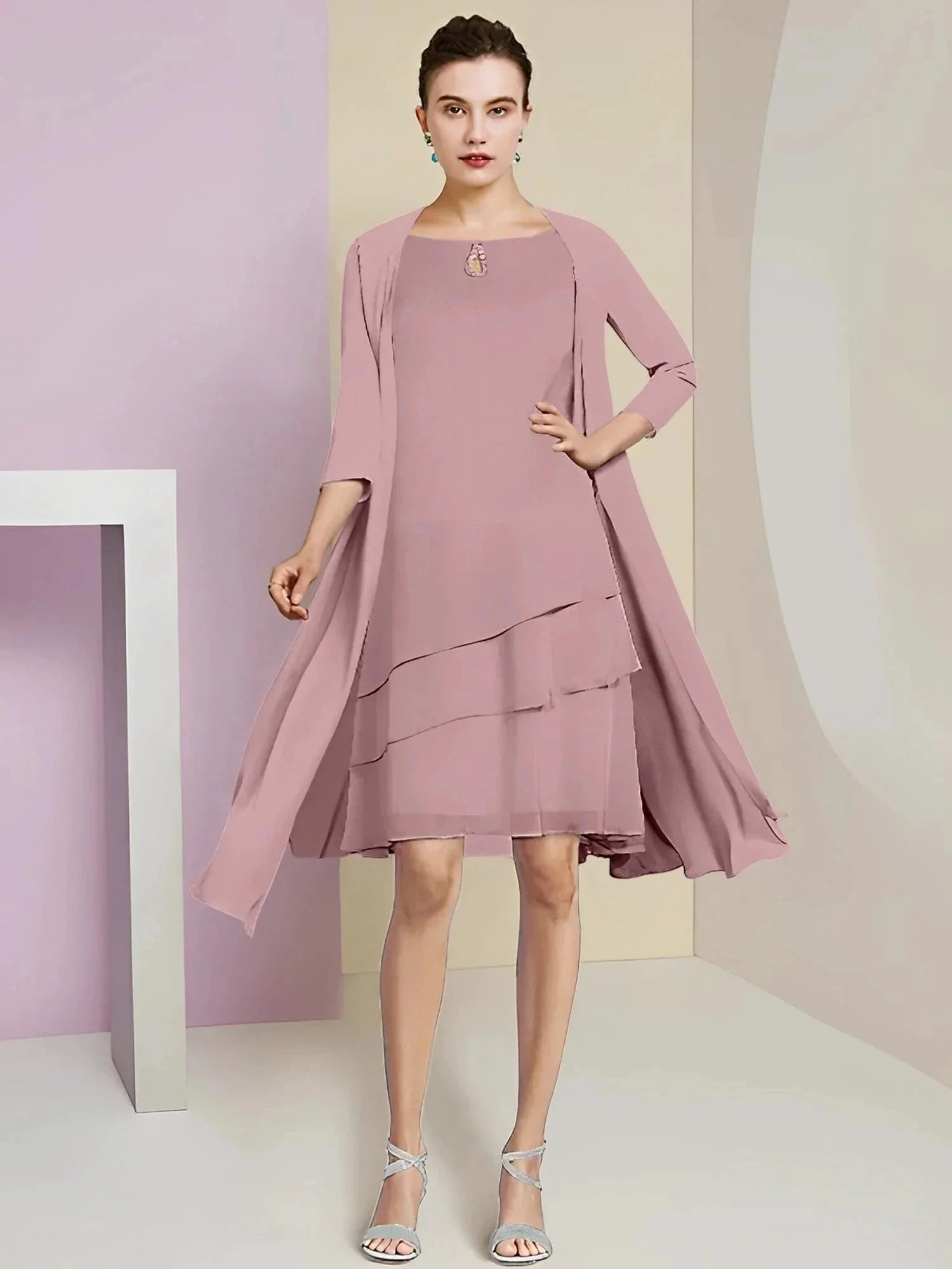 A-Line/Princess Jewel Neck Knee-Length Mother of the Bride Dresses - Image 108