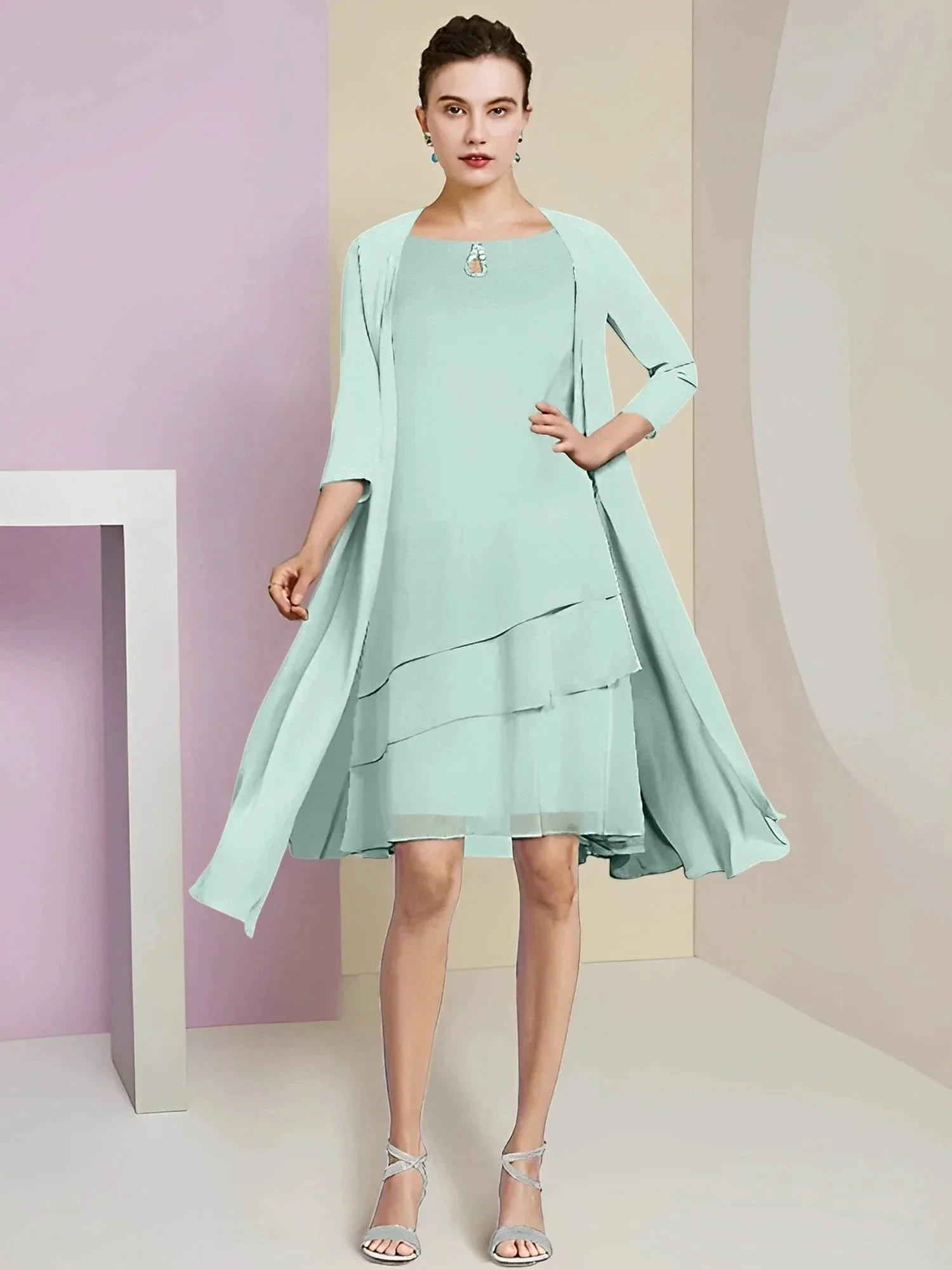 A-Line/Princess Jewel Neck Knee-Length Mother of the Bride Dresses - Image 110