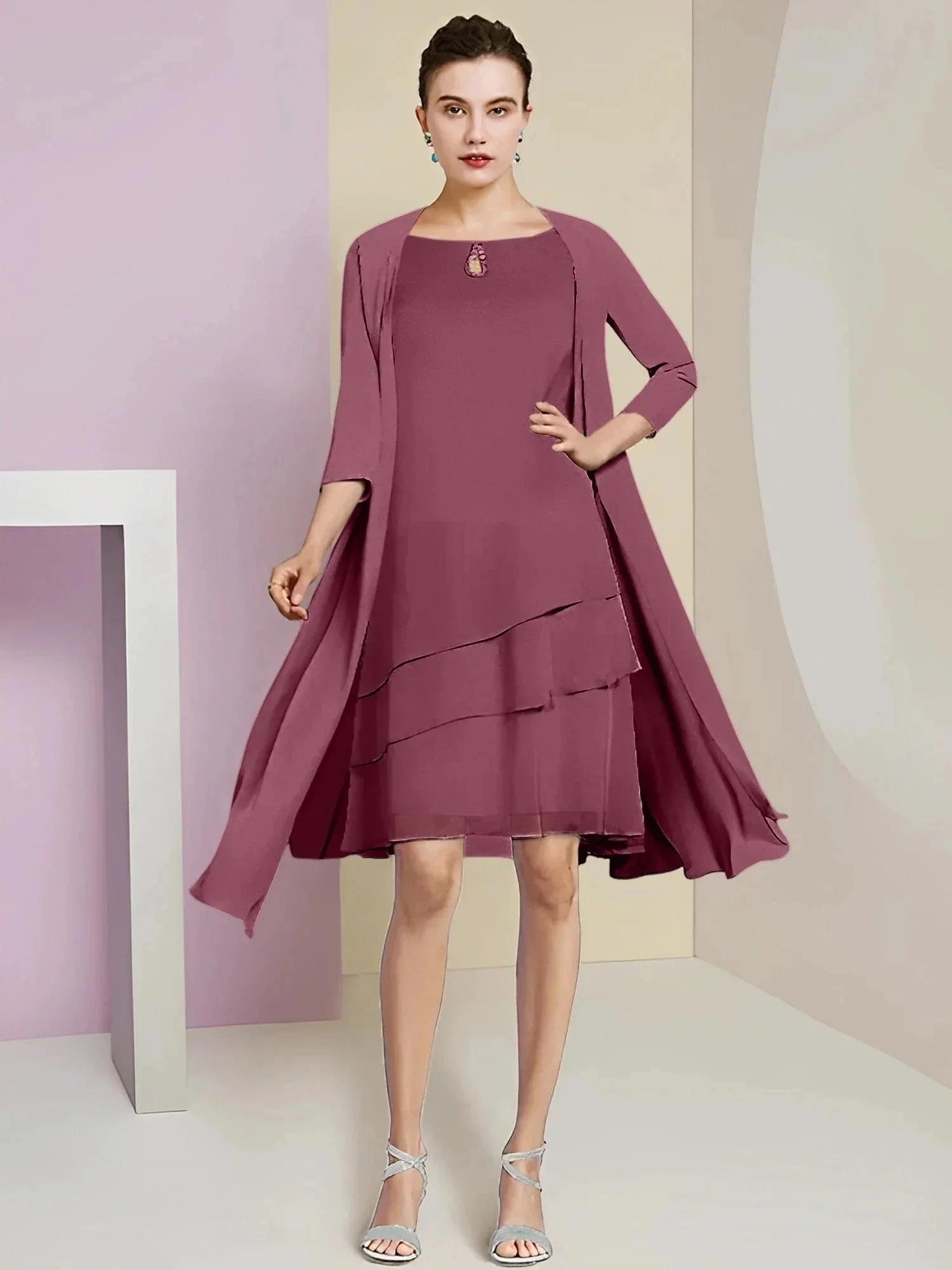 A-Line/Princess Jewel Neck Knee-Length Mother of the Bride Dresses - Image 111