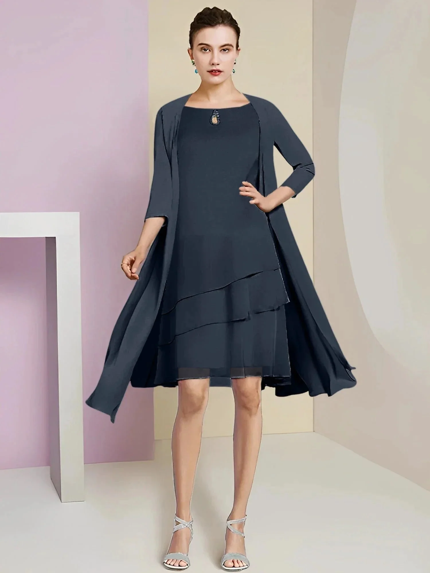 A-Line/Princess Jewel Neck Knee-Length Mother of the Bride Dresses - Image 113