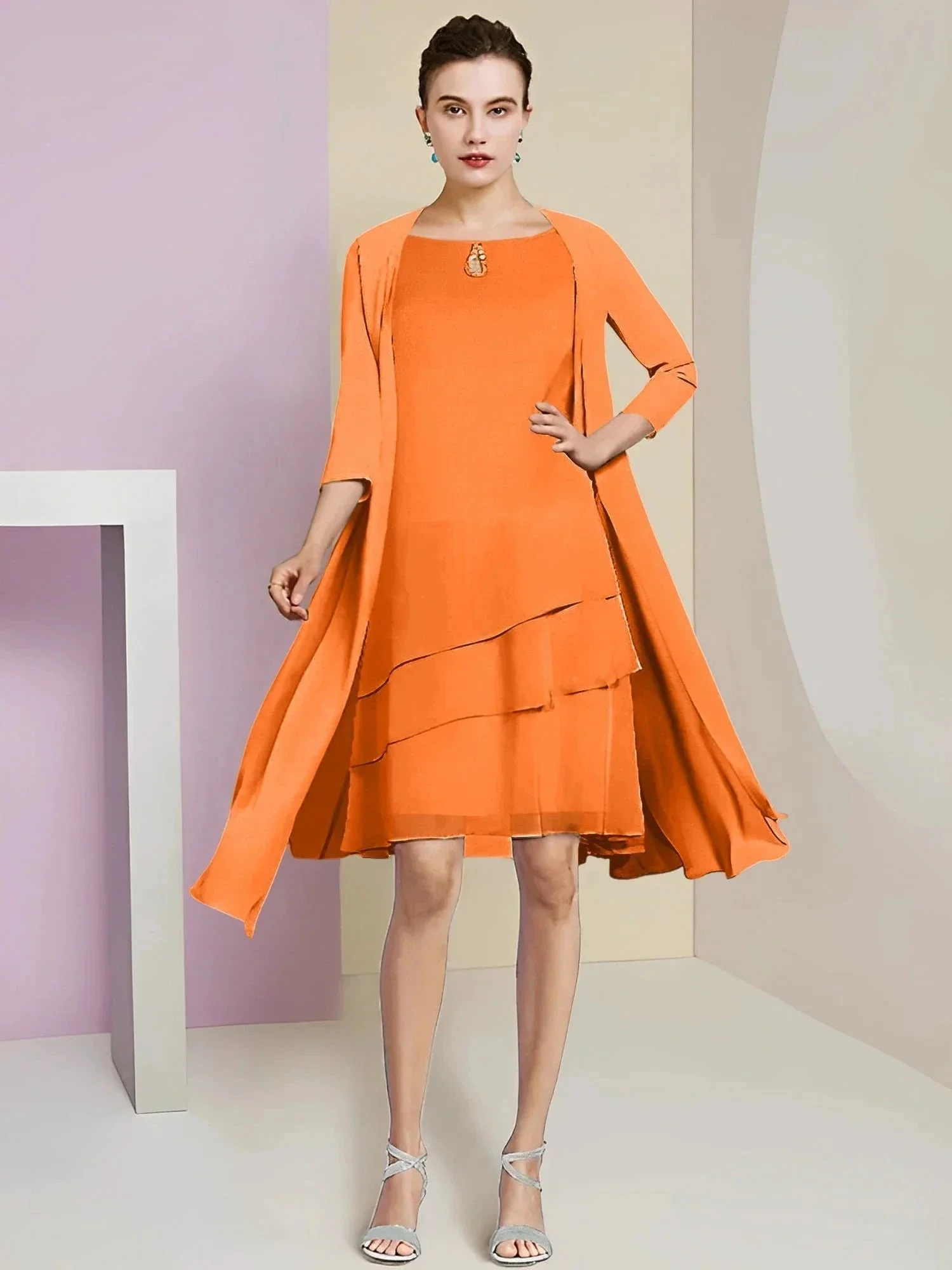 A-Line/Princess Jewel Neck Knee-Length Mother of the Bride Dresses - Image 117