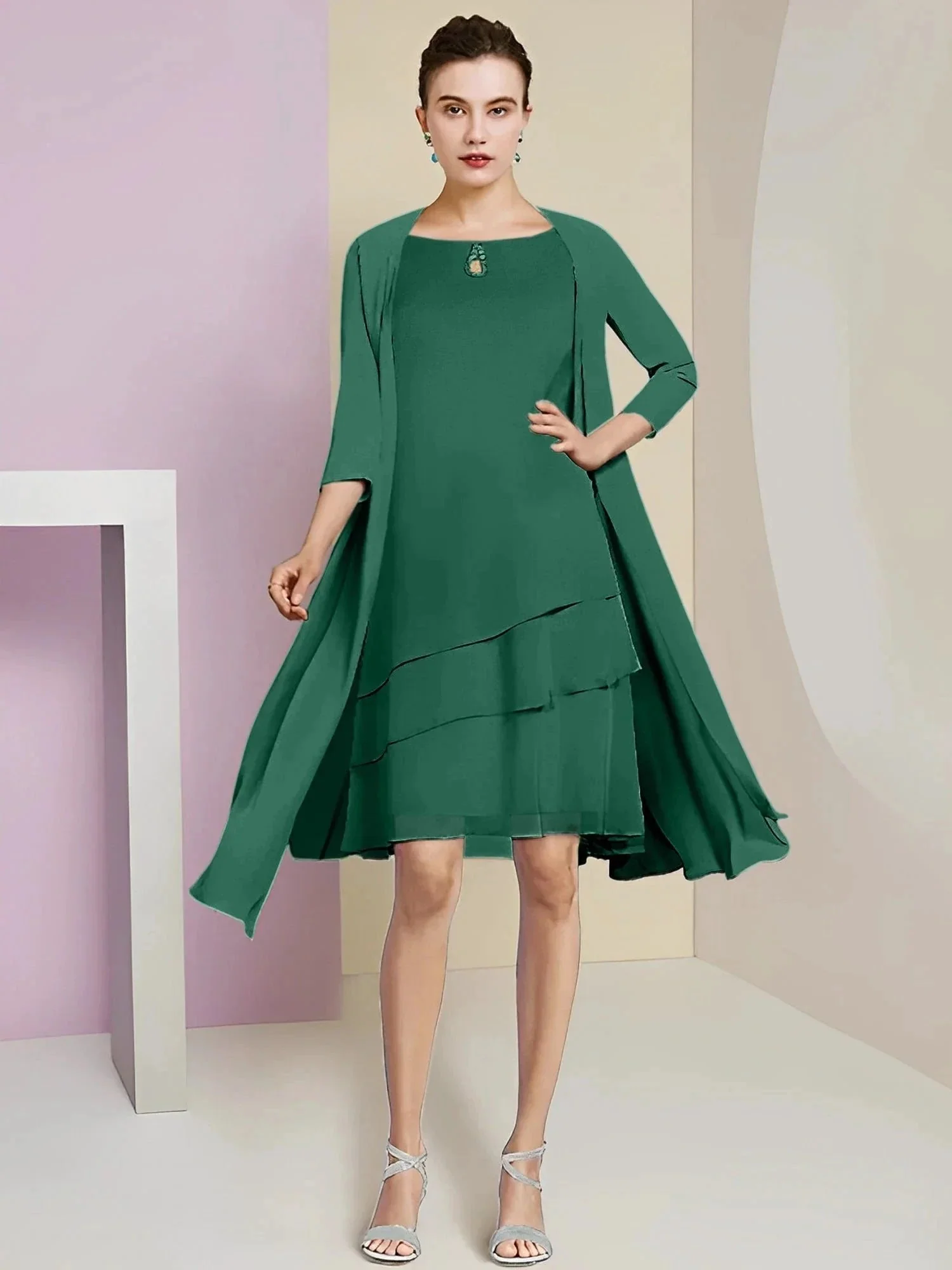 A-Line/Princess Jewel Neck Knee-Length Mother of the Bride Dresses - Image 12