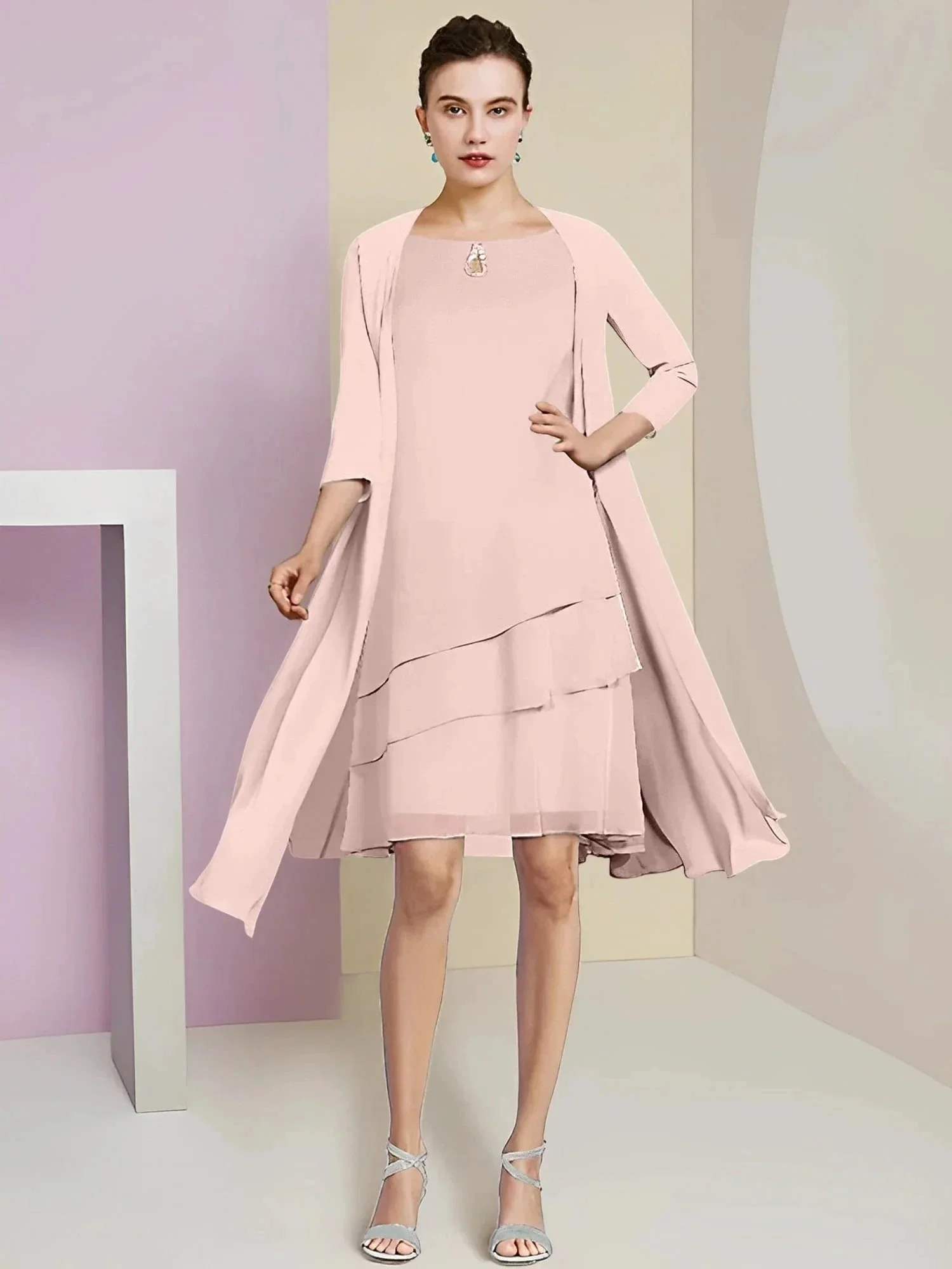 A-Line/Princess Jewel Neck Knee-Length Mother of the Bride Dresses - Image 121