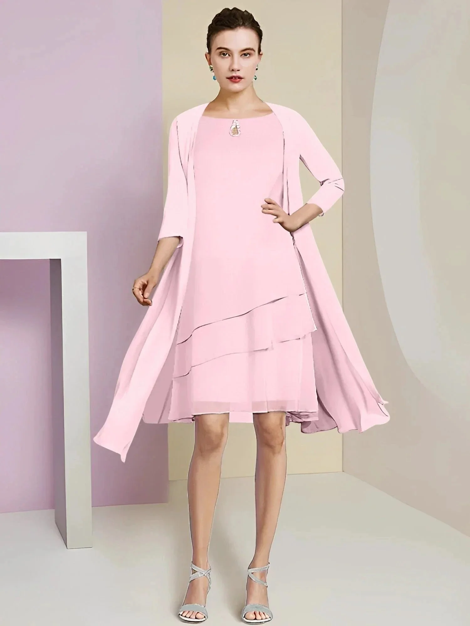 A-Line/Princess Jewel Neck Knee-Length Mother of the Bride Dresses - Image 122