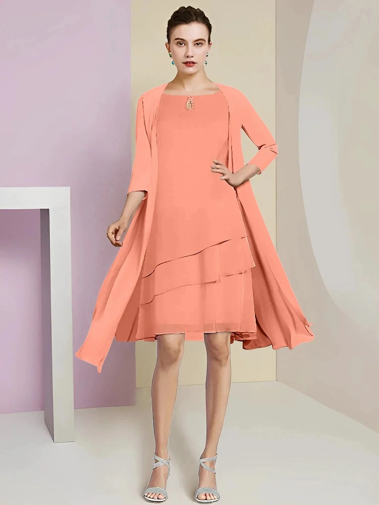 A-Line/Princess Jewel Neck Knee-Length Mother of the Bride Dresses - Image 128