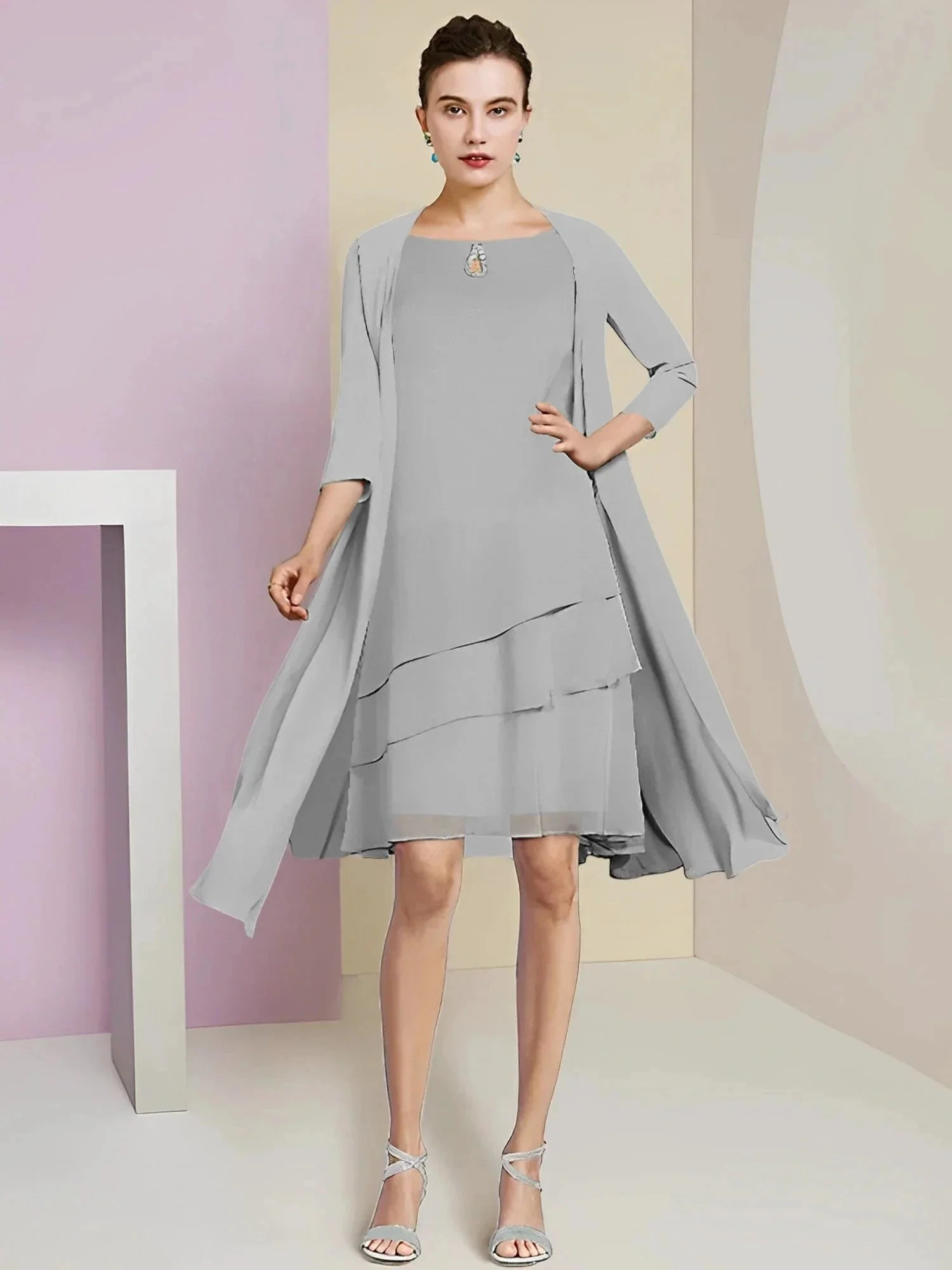 A-Line/Princess Jewel Neck Knee-Length Mother of the Bride Dresses - Image 129