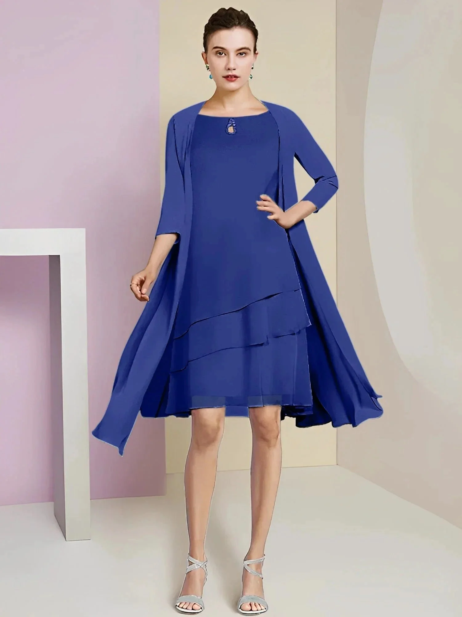 A-Line/Princess Jewel Neck Knee-Length Mother of the Bride Dresses - Image 13
