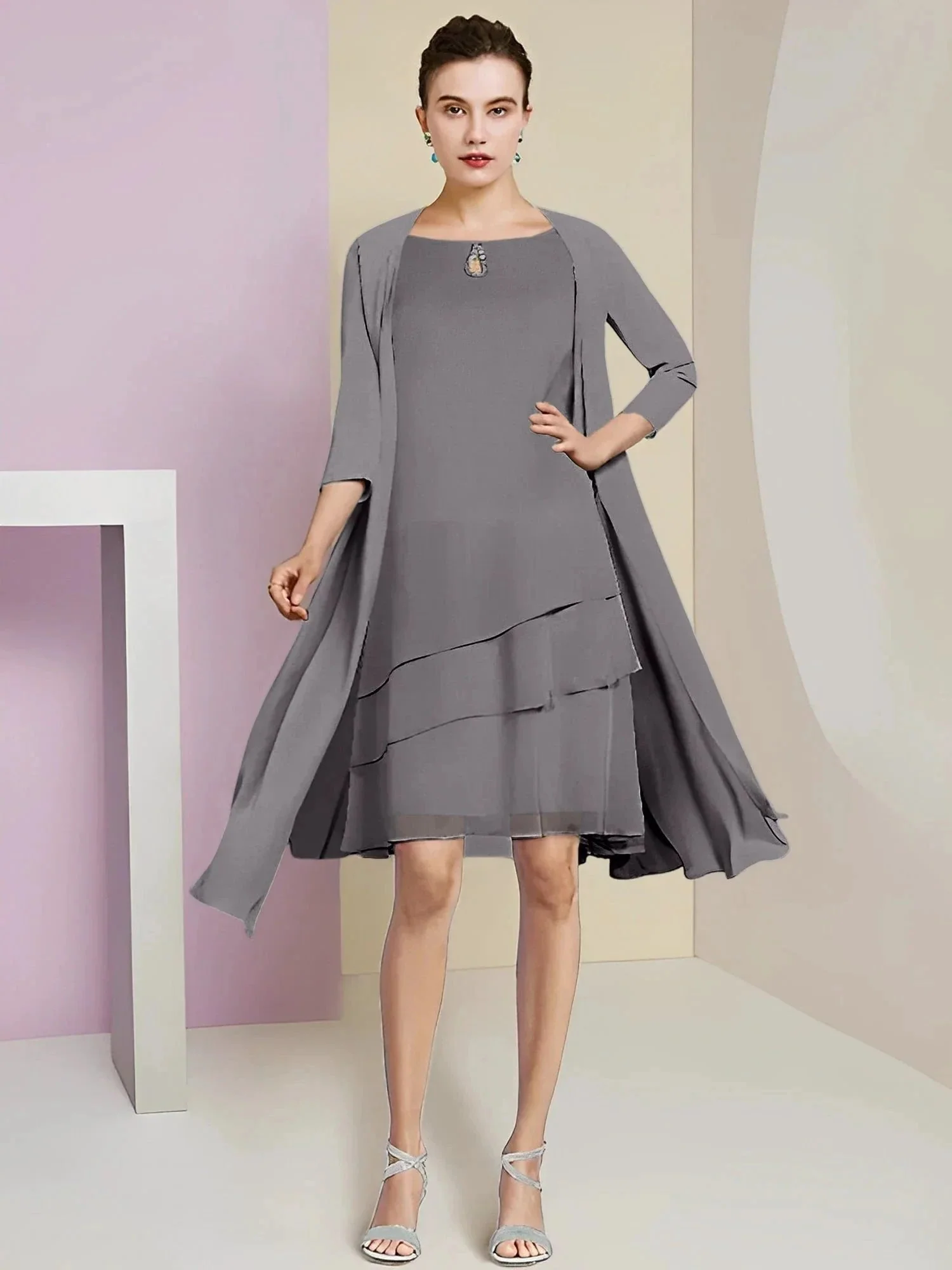 A-Line/Princess Jewel Neck Knee-Length Mother of the Bride Dresses - Image 130