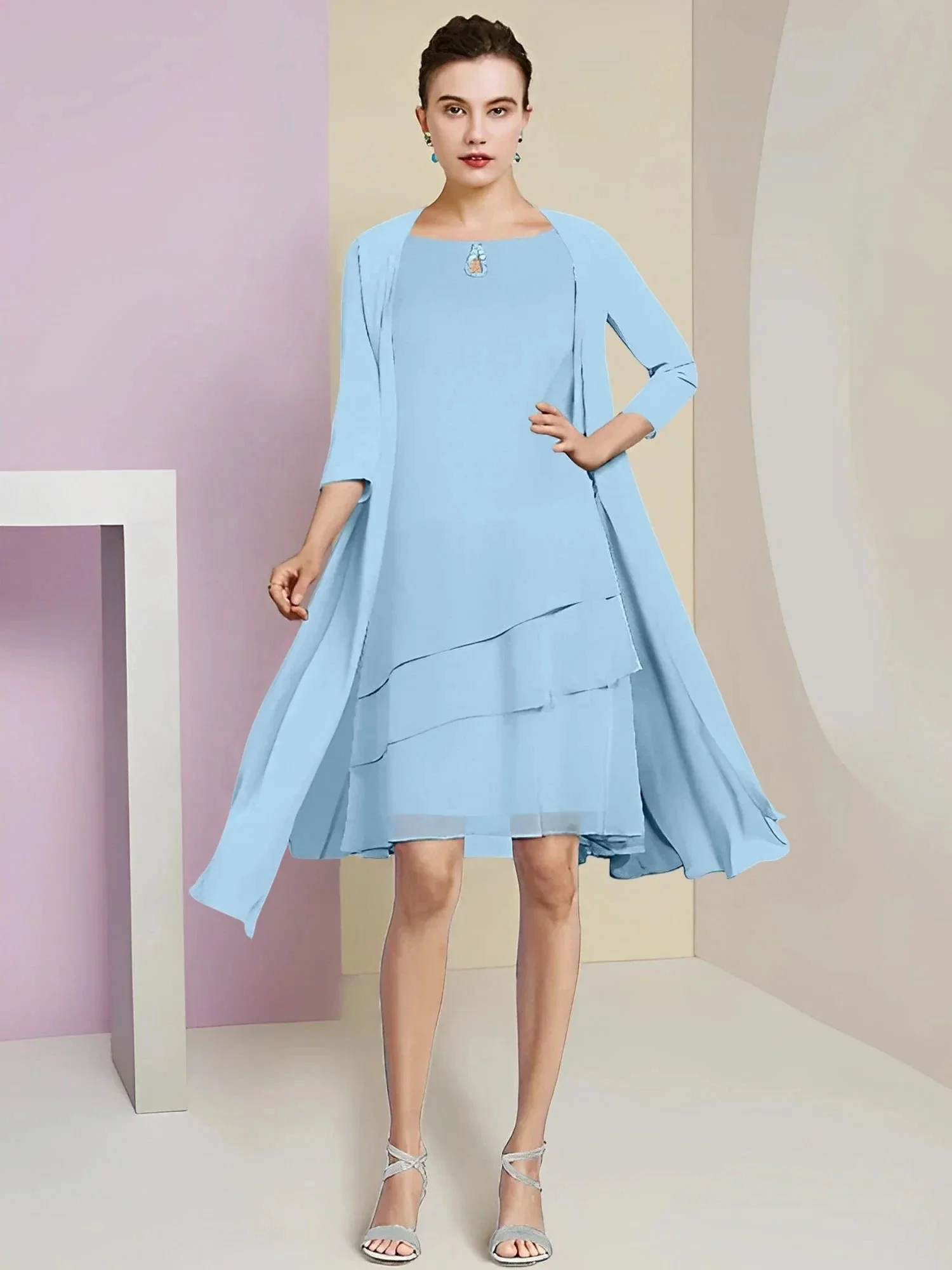 A-Line/Princess Jewel Neck Knee-Length Mother of the Bride Dresses - Image 131