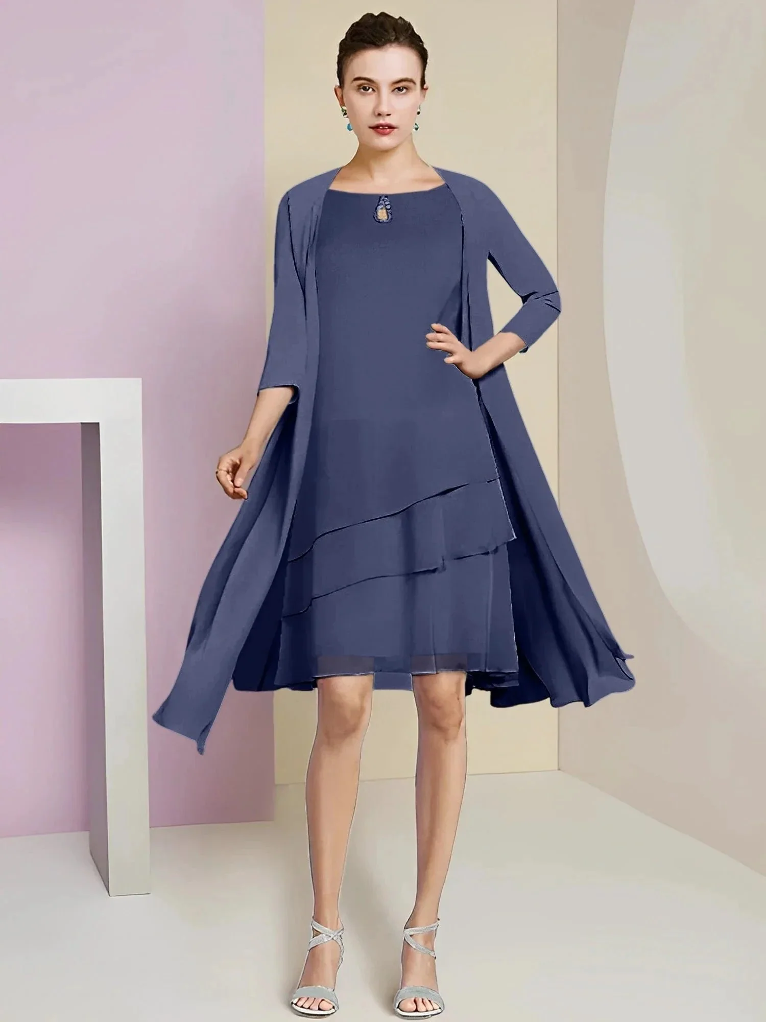 A-Line/Princess Jewel Neck Knee-Length Mother of the Bride Dresses - Image 134