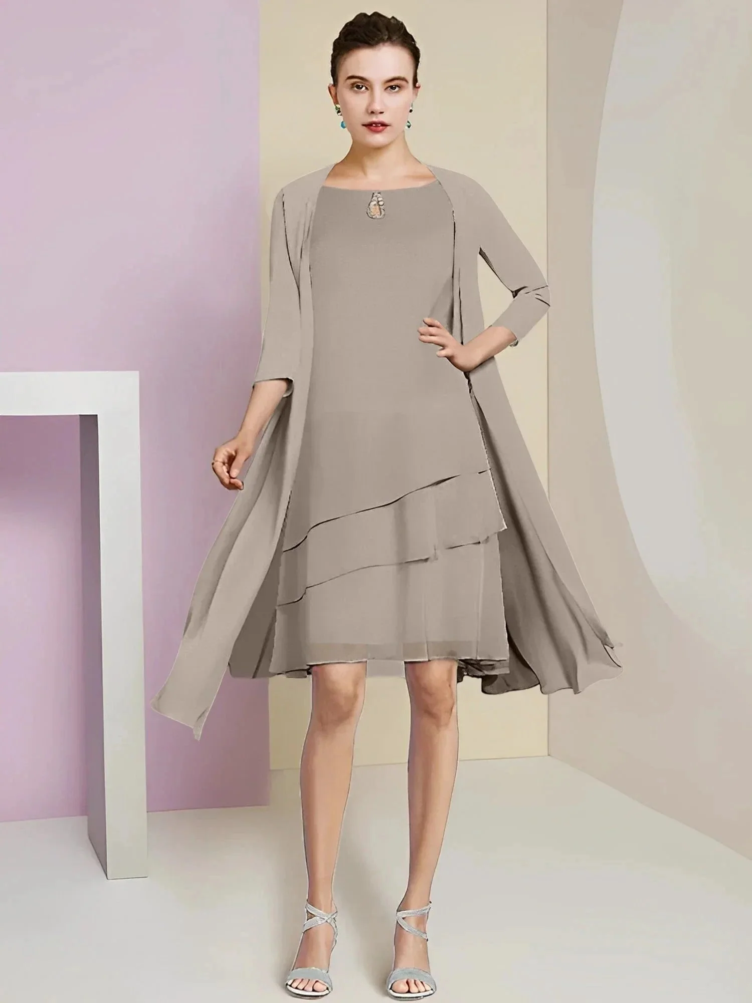A-Line/Princess Jewel Neck Knee-Length Mother of the Bride Dresses - Image 135