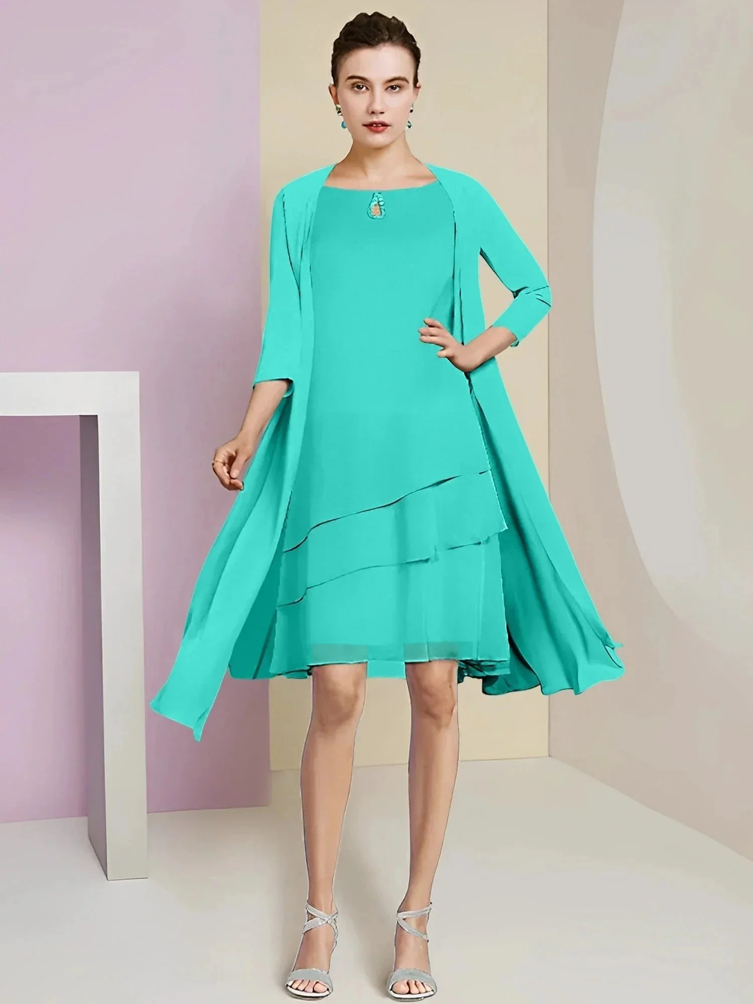 A-Line/Princess Jewel Neck Knee-Length Mother of the Bride Dresses - Image 137