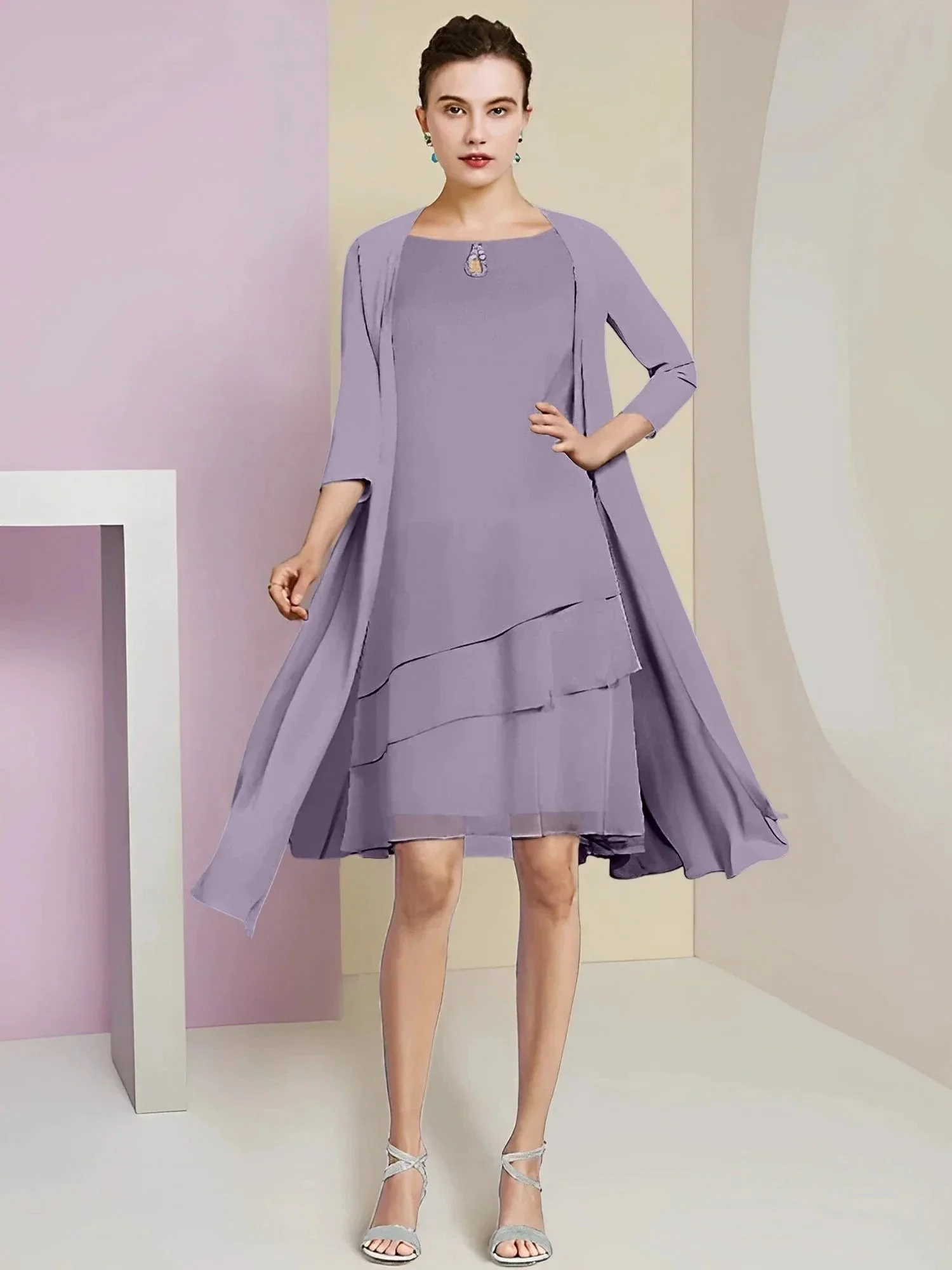 A-Line/Princess Jewel Neck Knee-Length Mother of the Bride Dresses - Image 140