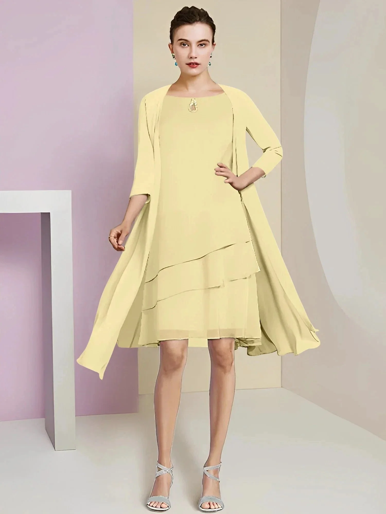 A-Line/Princess Jewel Neck Knee-Length Mother of the Bride Dresses - Image 141