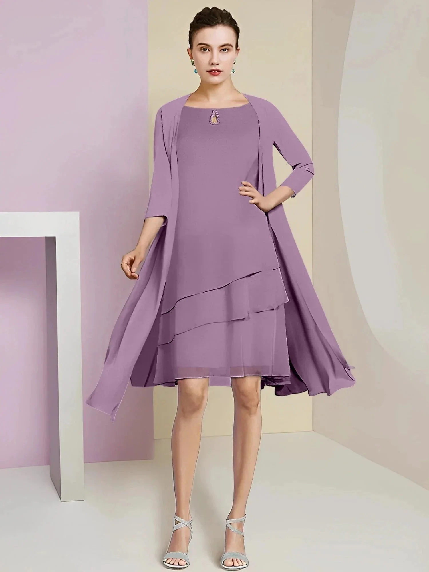 A-Line/Princess Jewel Neck Knee-Length Mother of the Bride Dresses - Image 16
