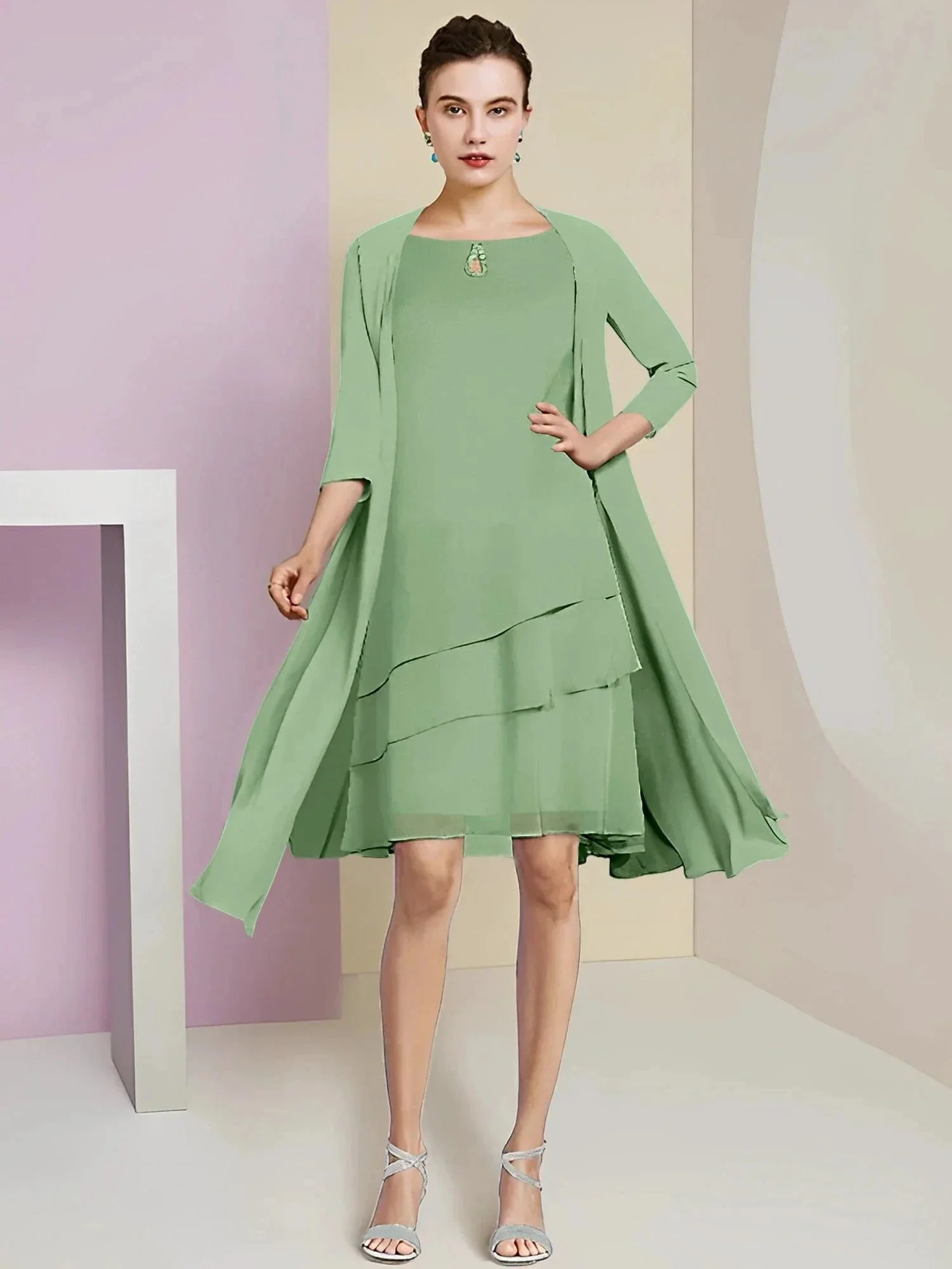 A-Line/Princess Jewel Neck Knee-Length Mother of the Bride Dresses - Image 18