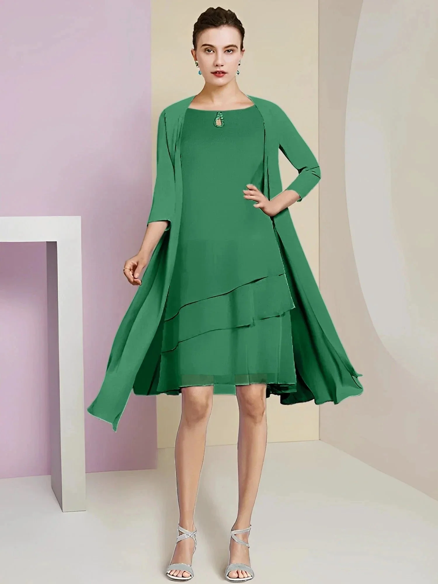 A-Line/Princess Jewel Neck Knee-Length Mother of the Bride Dresses - Image 19
